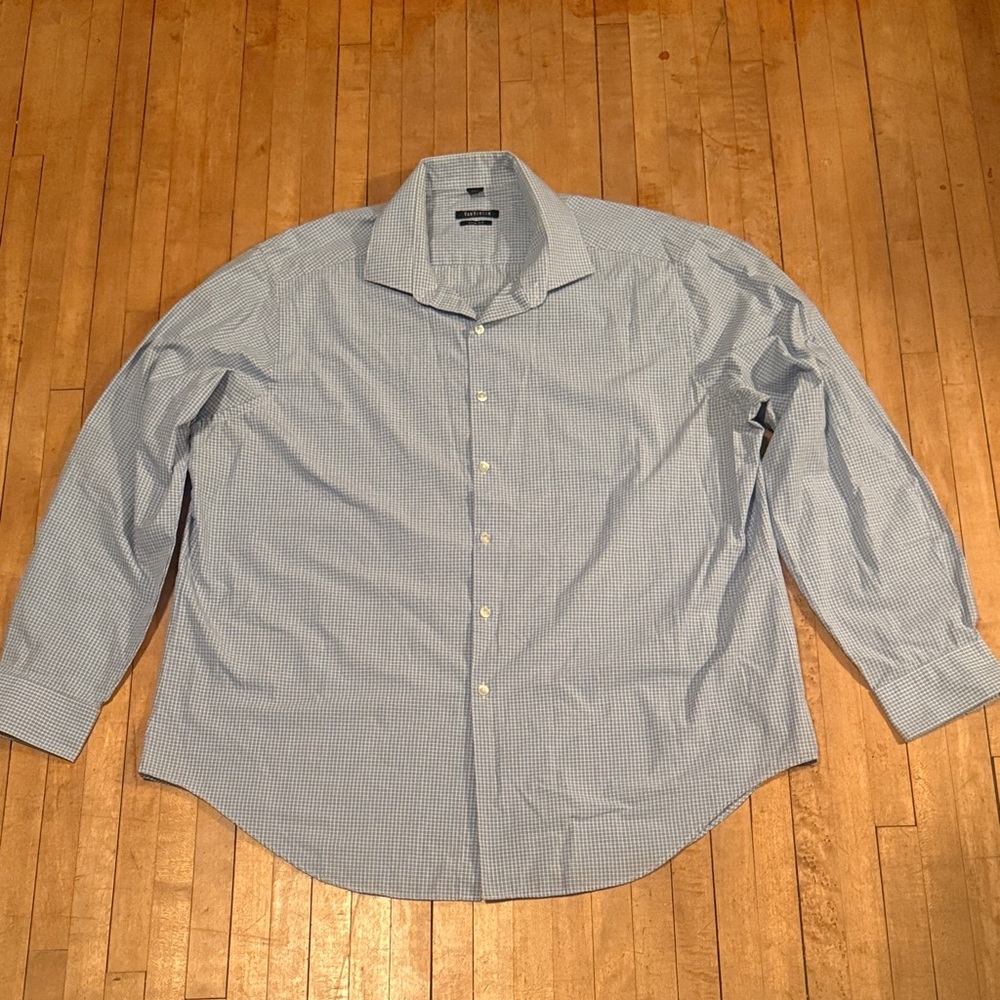 Van Heusen Light Blue and White Checkered Button Down Shirt
